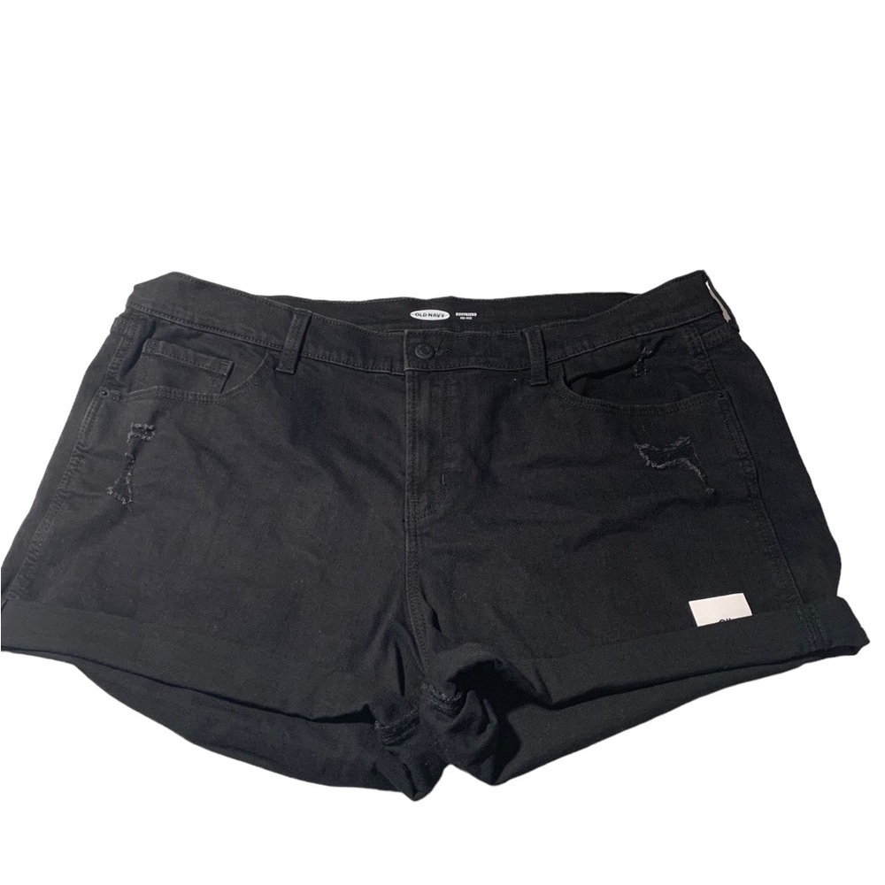New Old Navy Women’s Boyfriend MidRise Black Destroyed Denim Shorts 18 BNWOT